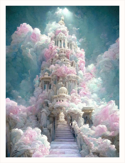 "Cathedral of Aeronimbus," an art piece by artist Euphemia Stokefield, is part of the "Three Worlds” Collection. This open edition artwork comes with a certificate of authenticity.