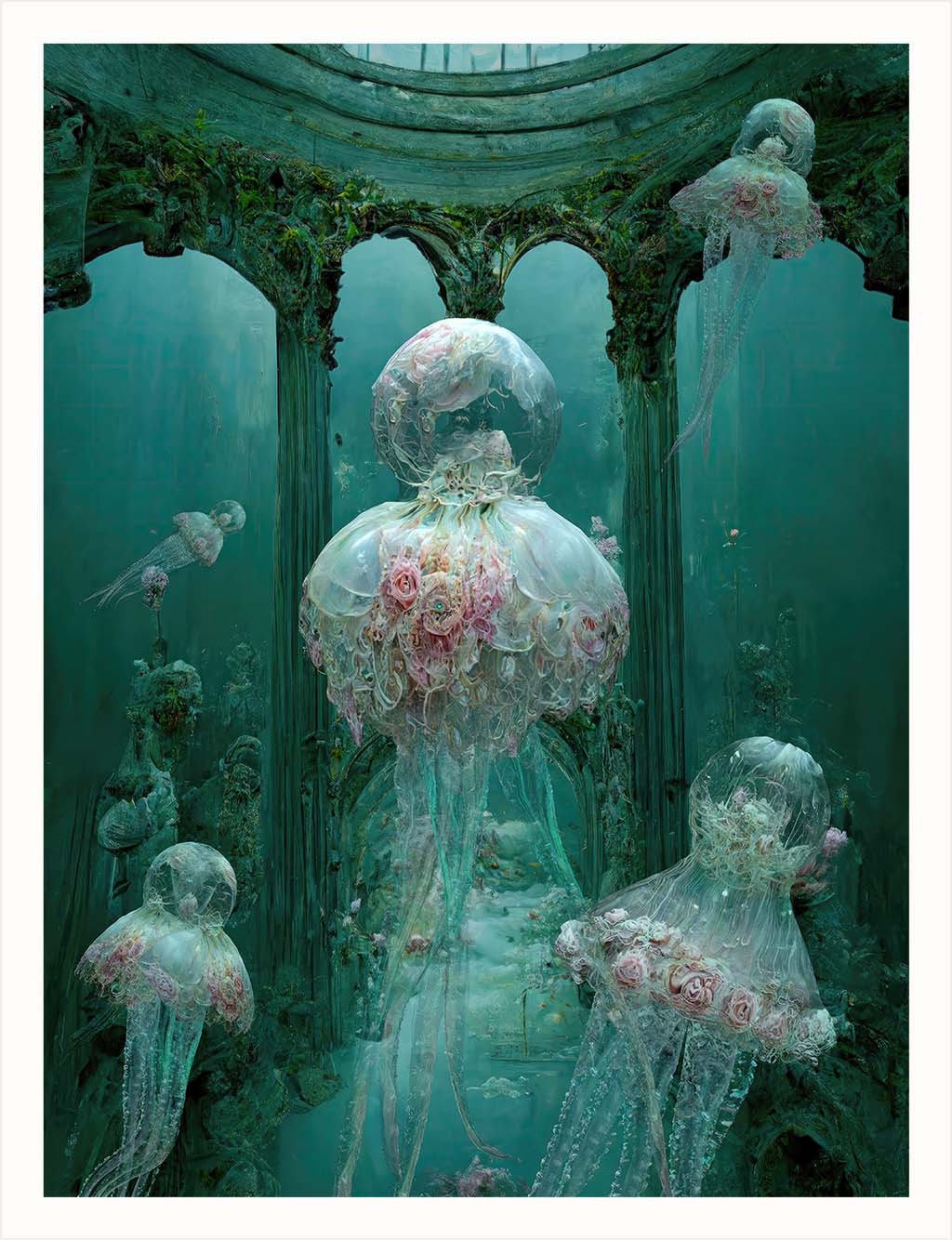 Dreams by artist Euphemia Stokefield depicting the world of Aquadesium with its beautiful and mystical underwater creatures, representing a mysterious and unexplored underwater realm.